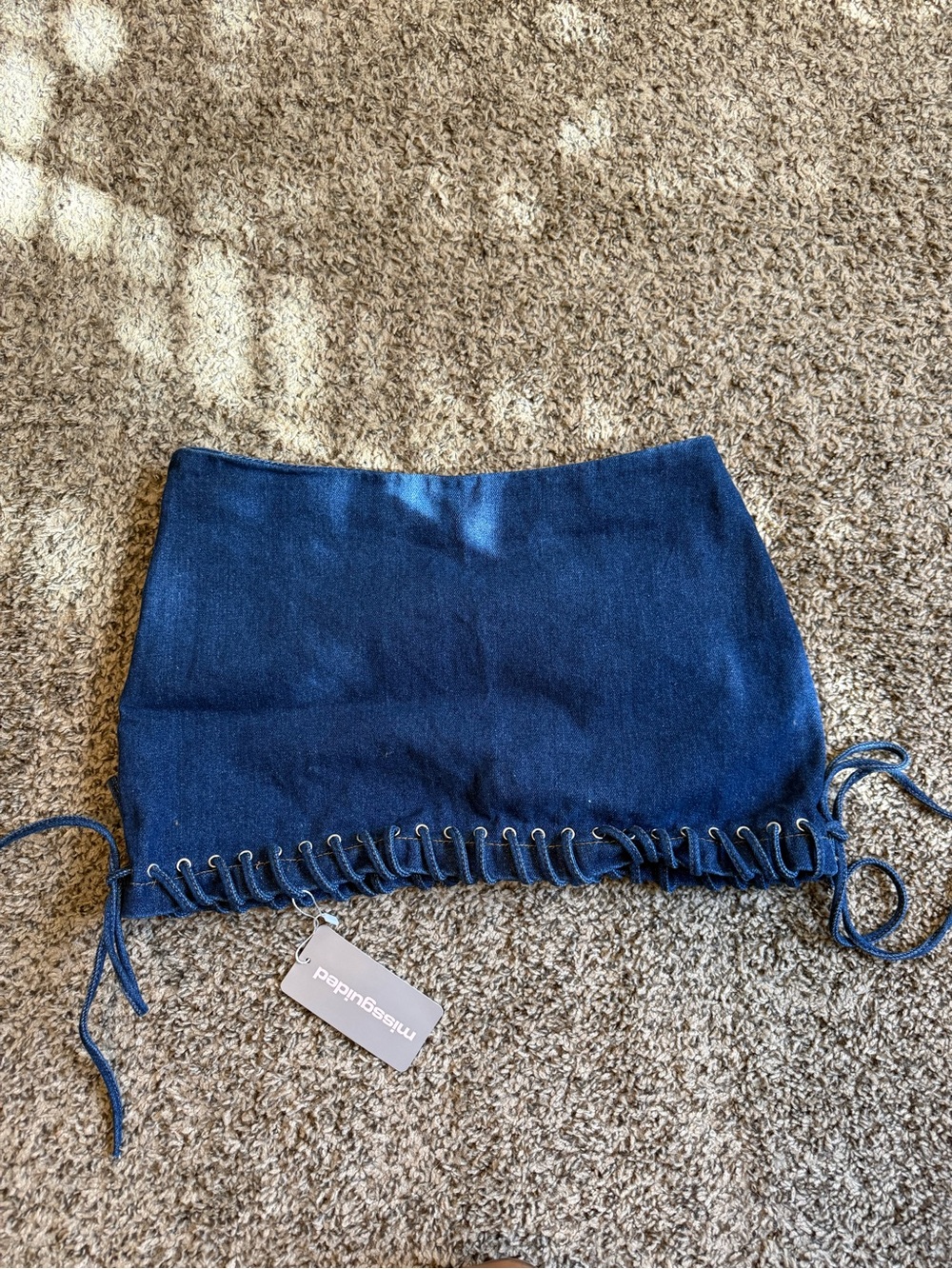 Missguided Denim Mini Skirt with Lace-Up Hem